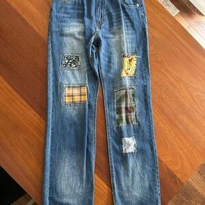 POL Women's Blue Patchwork Straight Leg Jeans